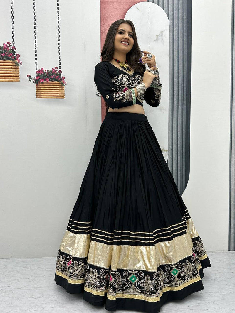 Black Color Pure Cotton with Embroidery Work Designer Navratri Lehenga Choli