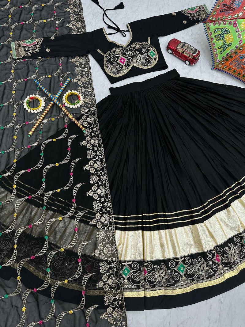 Black Color Pure Cotton with Embroidery Work Designer Navratri Lehenga Choli