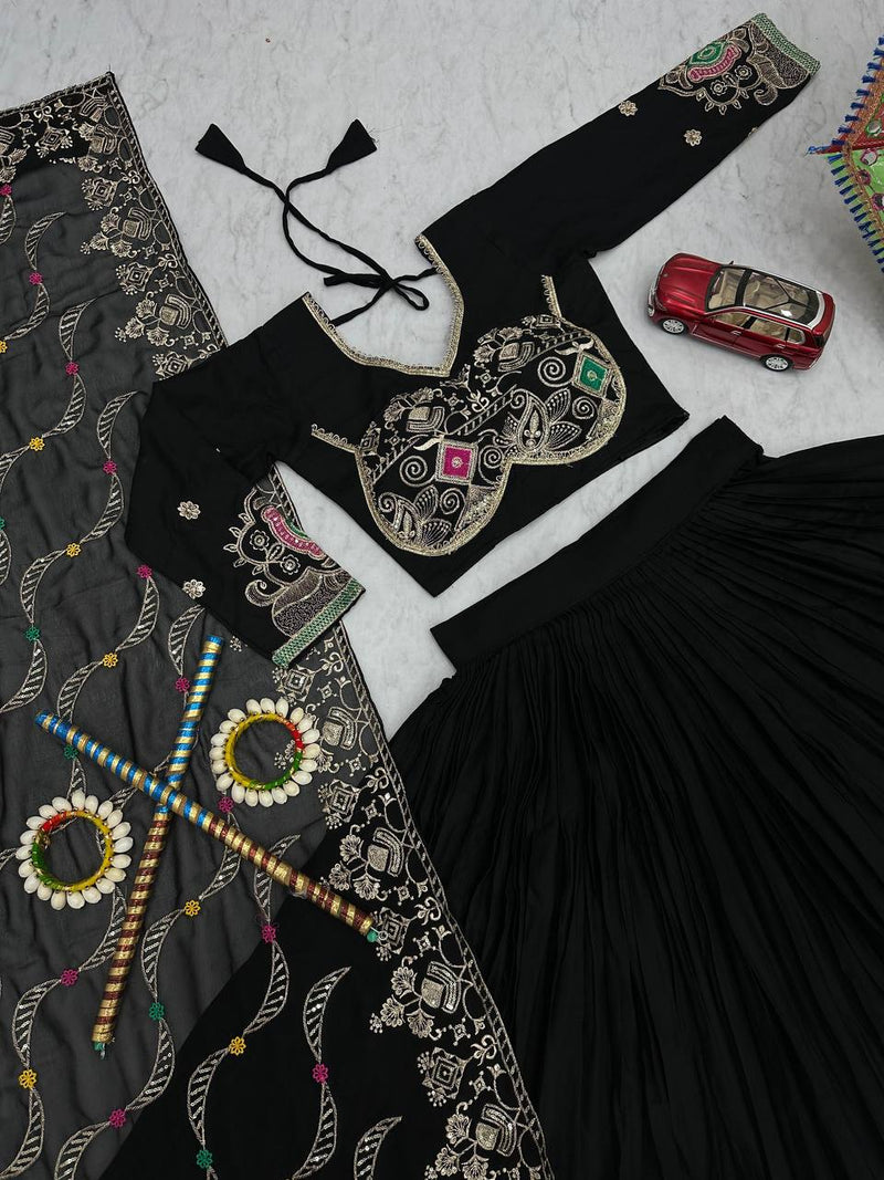 Black Color Pure Cotton with Embroidery Work Designer Navratri Lehenga Choli