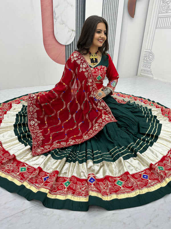 Green Color Pure Cotton with Embroidery Work Designer Navratri Lehenga Choli