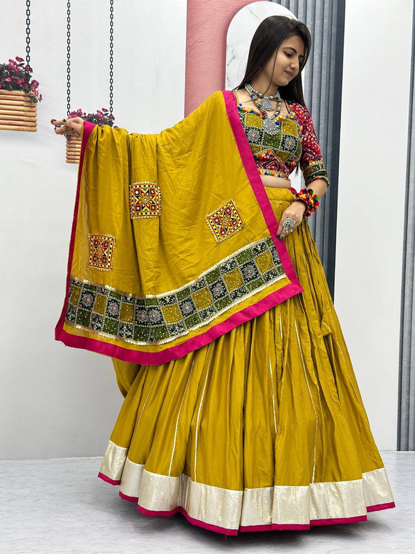 Musturd  Color Pure Cotton with Embroidery Work Designer Navratri Lehenga Choli