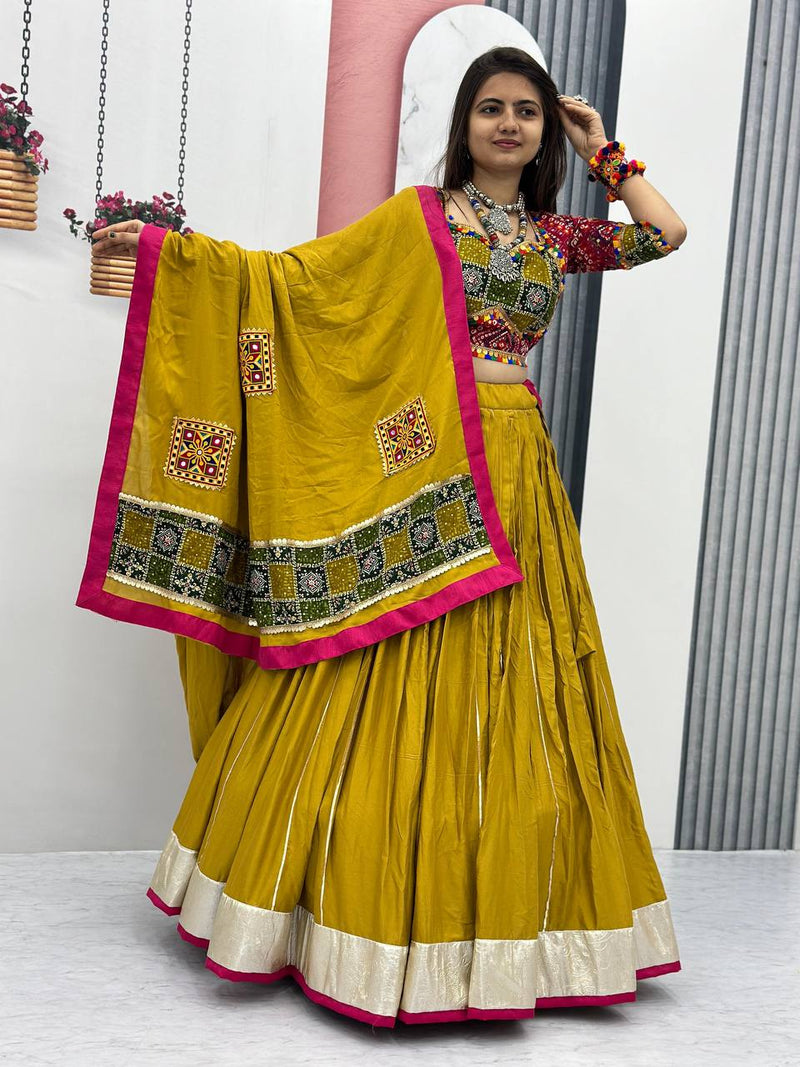 Musturd  Color Pure Cotton with Embroidery Work Designer Navratri Lehenga Choli