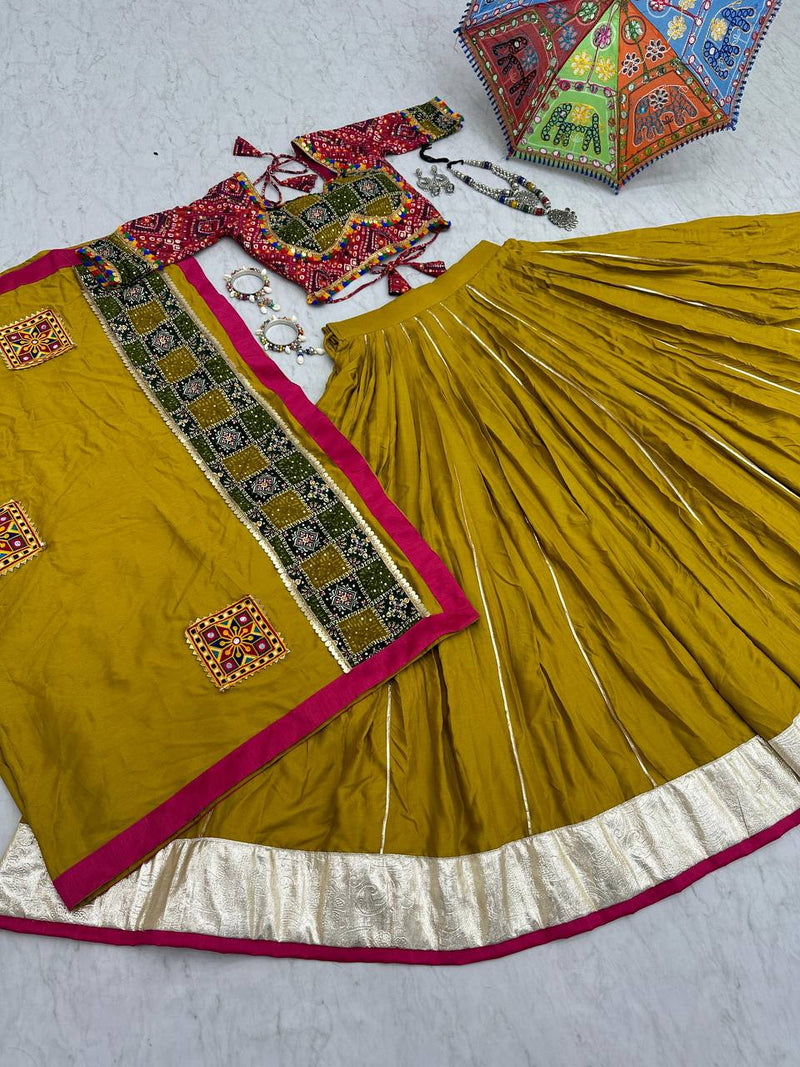 Musturd  Color Pure Cotton with Embroidery Work Designer Navratri Lehenga Choli
