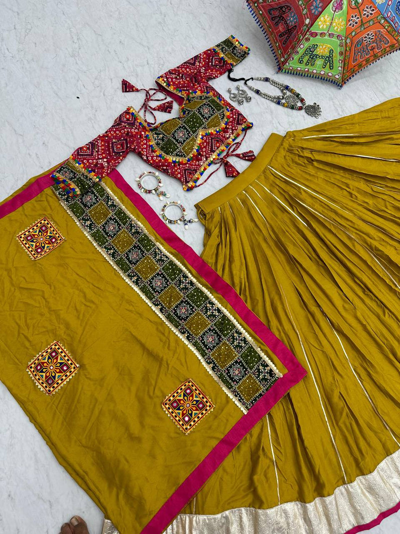 Musturd  Color Pure Cotton with Embroidery Work Designer Navratri Lehenga Choli