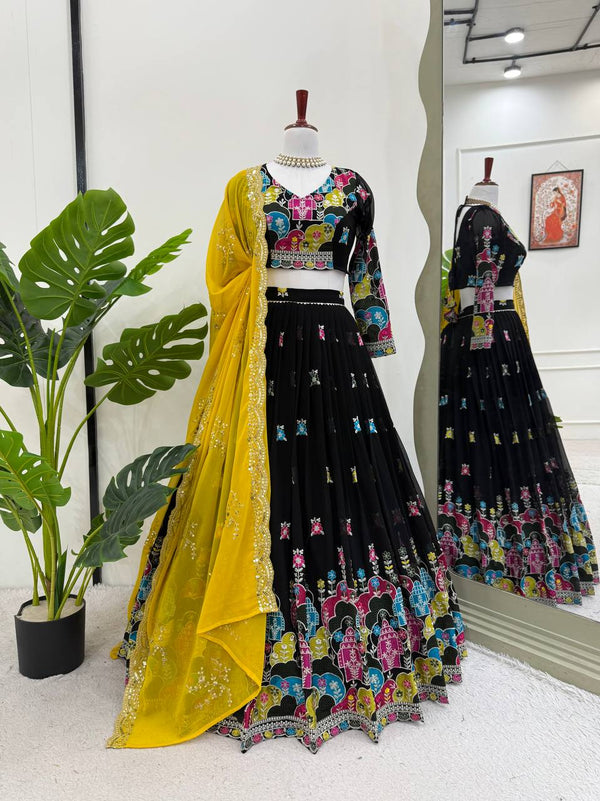 Black Blue Color Heavy Thread with Sequins Work  Designer Lehenga Choli