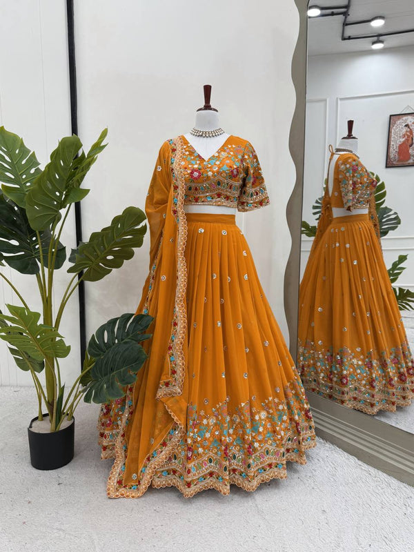 Orange Color Heavy Thread with Sequins Work  Designer Lehenga Choli