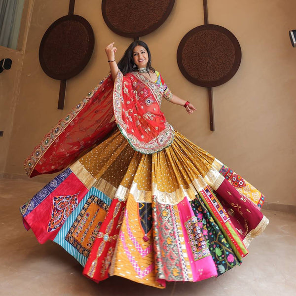 Mustered Yellow color Digital Printed Navratri Lehenga Choli