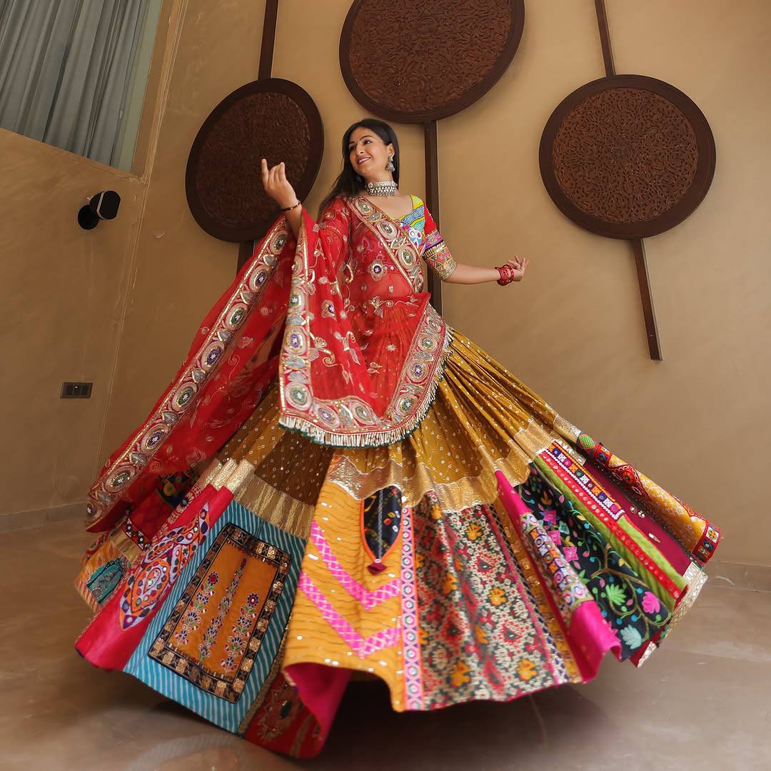 Mustered Yellow color Digital Printed Navratri Lehenga Choli