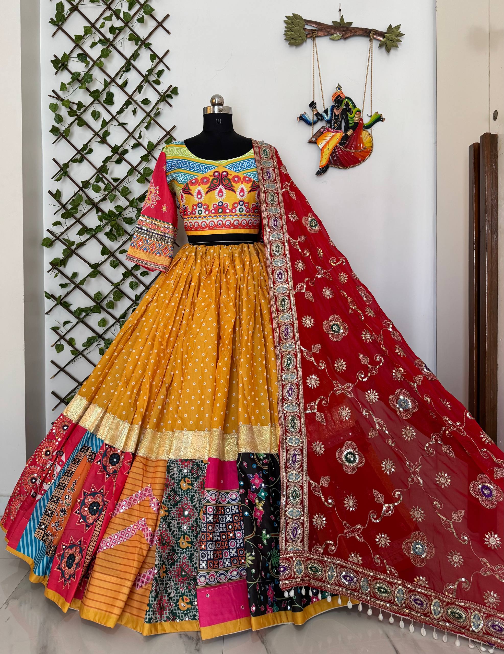 Mustered Yellow color Digital Printed Navratri Lehenga Choli
