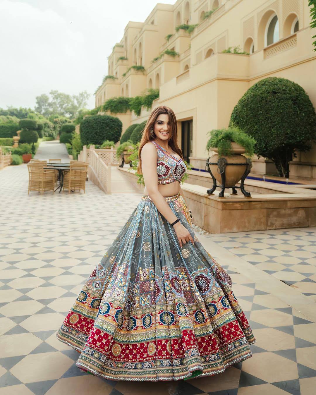 Gray Color Digital Printed Magic Cotton Navratri Lehenga Choli