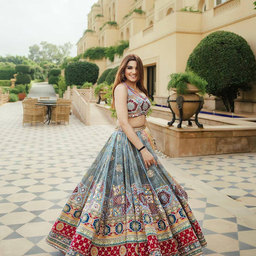 Gray Color Digital Printed Magic Cotton Navratri Lehenga Choli