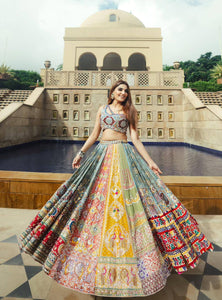 Gray Color Digital Printed Magic Cotton Navratri Lehenga Choli