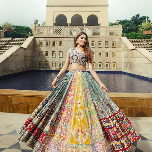 Gray Color Digital Printed Magic Cotton Navratri Lehenga Choli