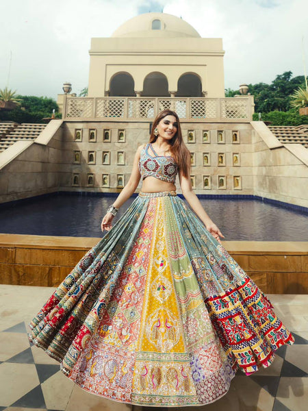 Gray Color Digital Printed Magic Cotton Navratri Lehenga Choli