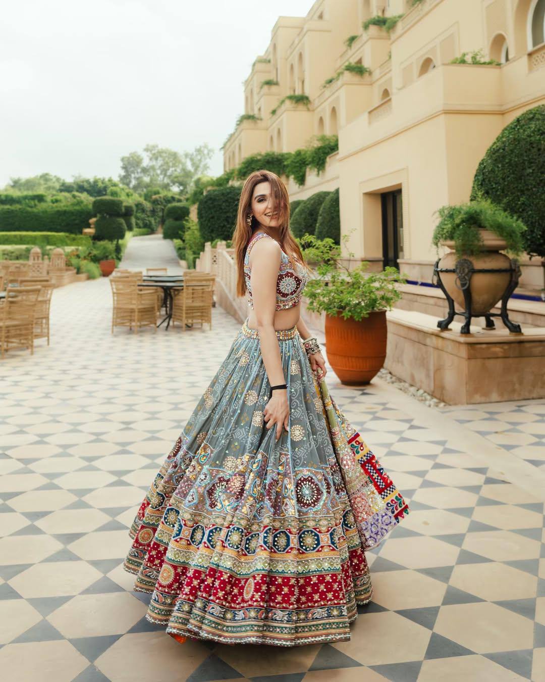 Gray Color Digital Printed Magic Cotton Navratri Lehenga Choli