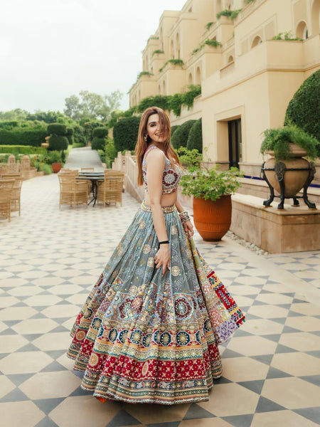 Gray Color Digital Printed Magic Cotton Navratri Lehenga Choli