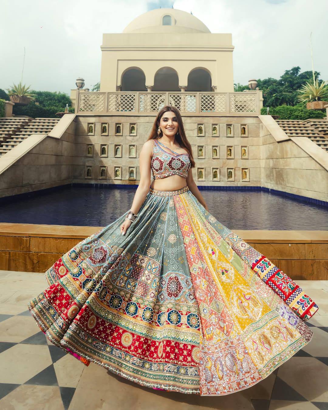 Gray Color Digital Printed Magic Cotton Navratri Lehenga Choli