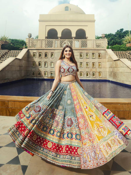 Gray Color Digital Printed Magic Cotton Navratri Lehenga Choli