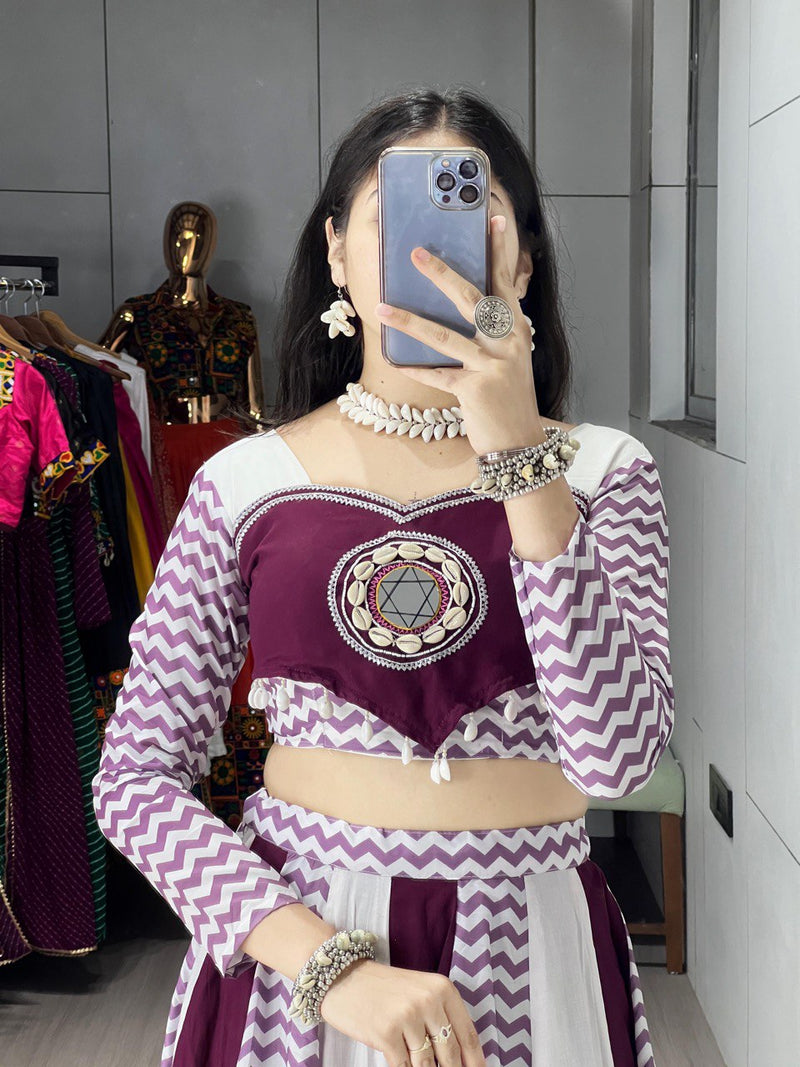 Wine Color Rayon Pure Cotton with Mirror Work Designer Navratri Lehenga Choli