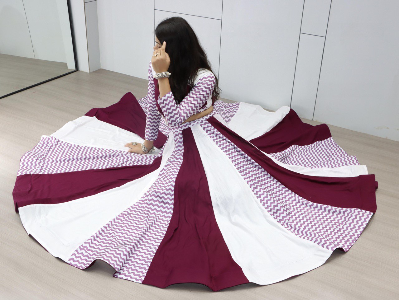 Wine Color Rayon Pure Cotton with Mirror Work Designer Navratri Lehenga Choli