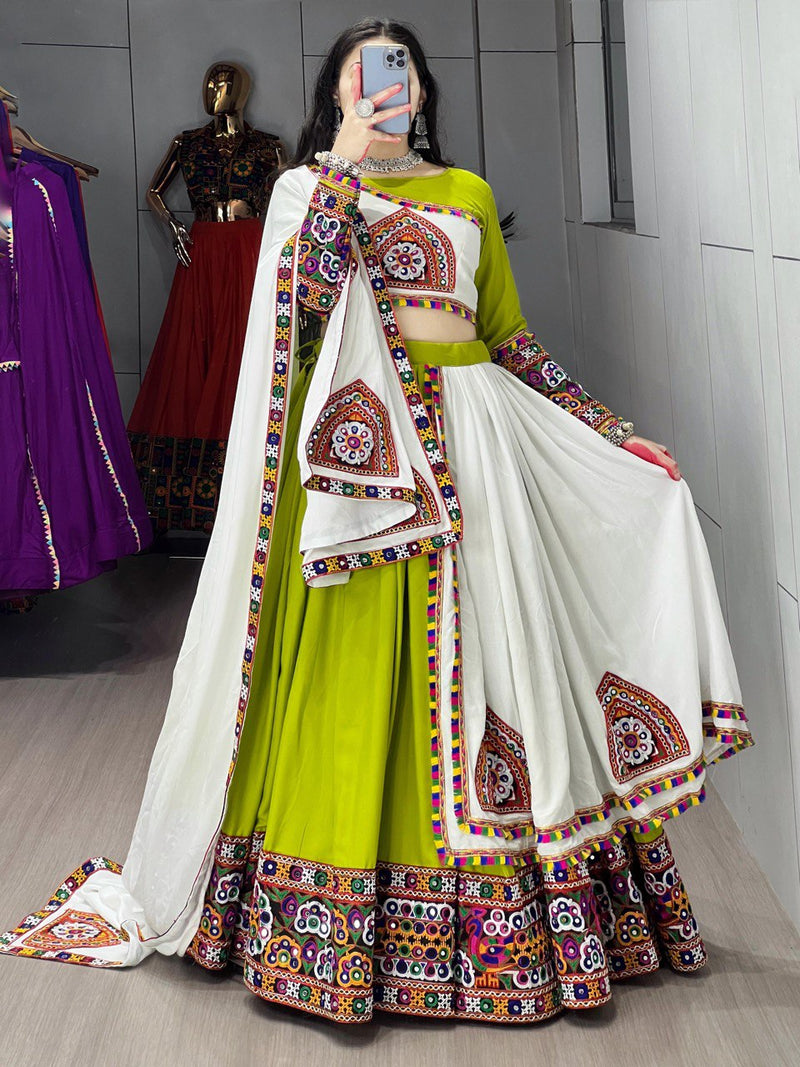 Parrot Color Rayon Pure Cotton with Gamthi Work Navratri Lehenga Choli