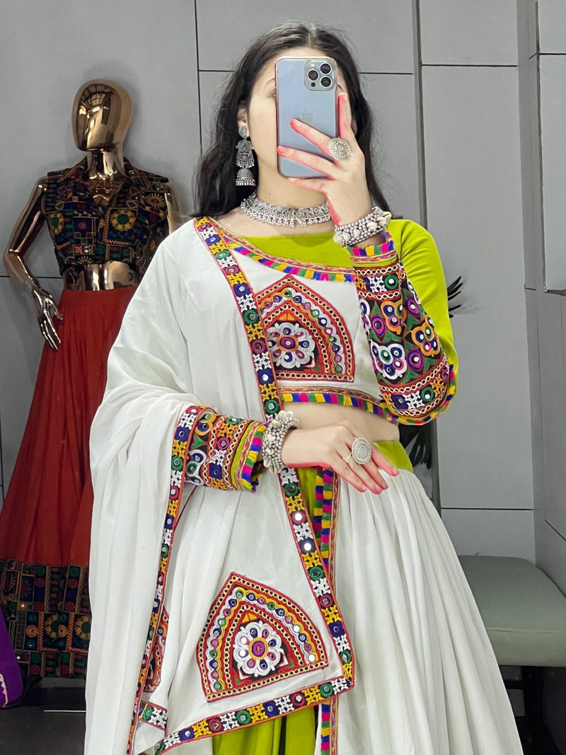 Parrot Color Rayon Pure Cotton with Gamthi Work Navratri Lehenga Choli