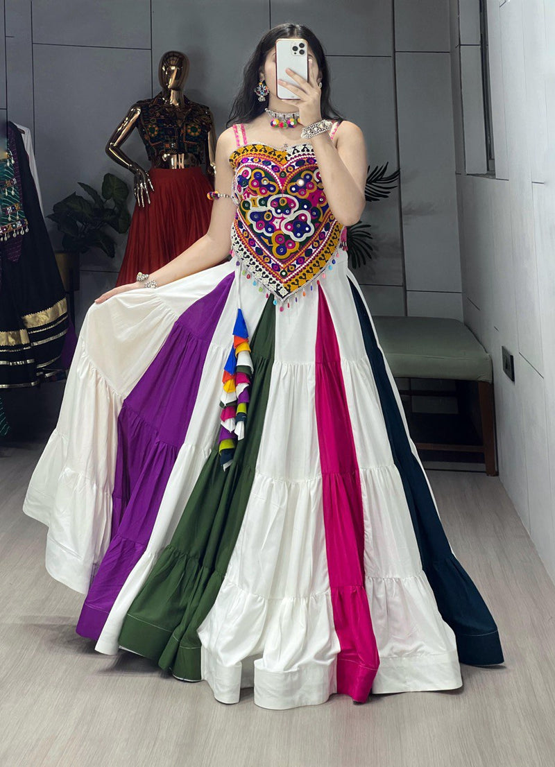 Multi Color Rayon Pure Cotton with Gamthi Work Navratri Lehenga Choli