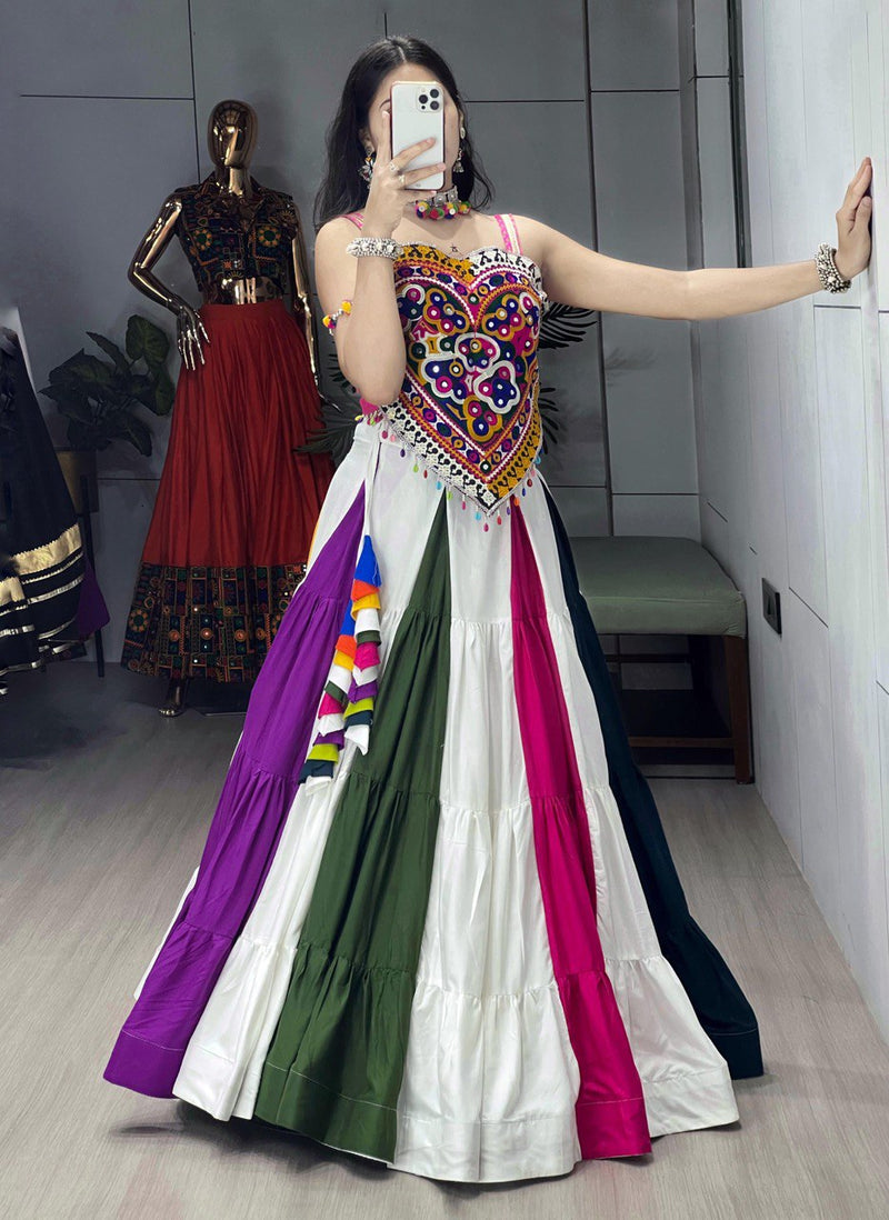 Multi Color Rayon Pure Cotton with Gamthi Work Navratri Lehenga Choli