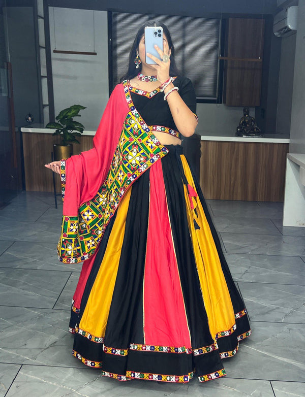 Black Color Rayon Pure Cotton with Gamthi Work Navratri Lehenga Choli