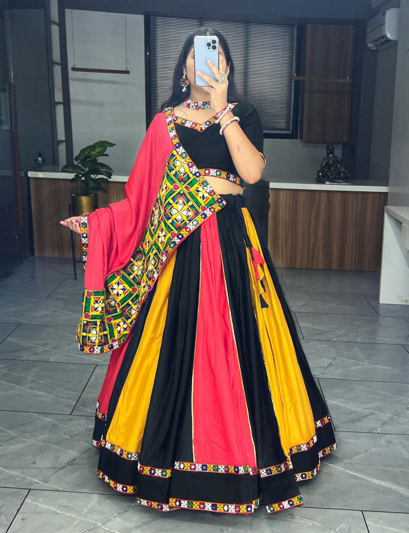 Black Color Rayon Pure Cotton with Gamthi Work Navratri Lehenga Choli