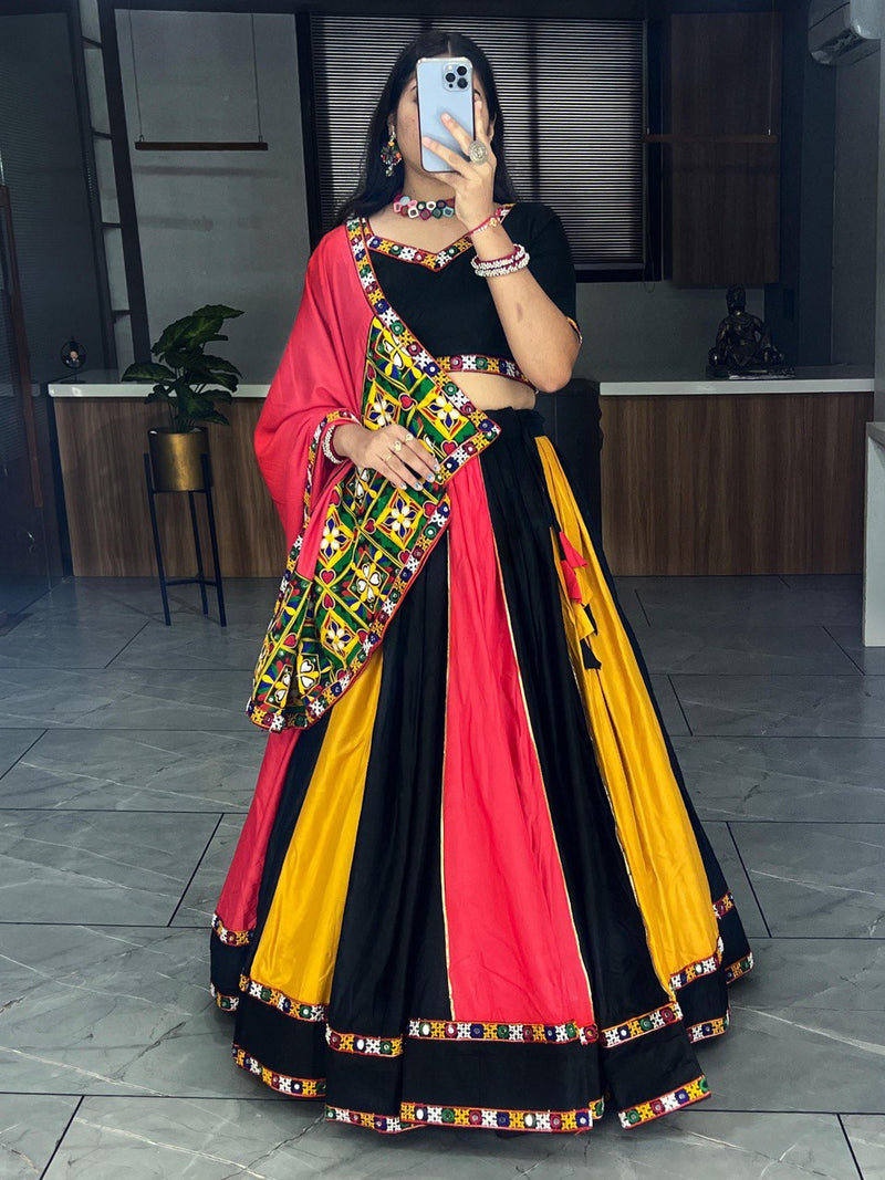 Black Color Rayon Pure Cotton with Gamthi Work Navratri Lehenga Choli