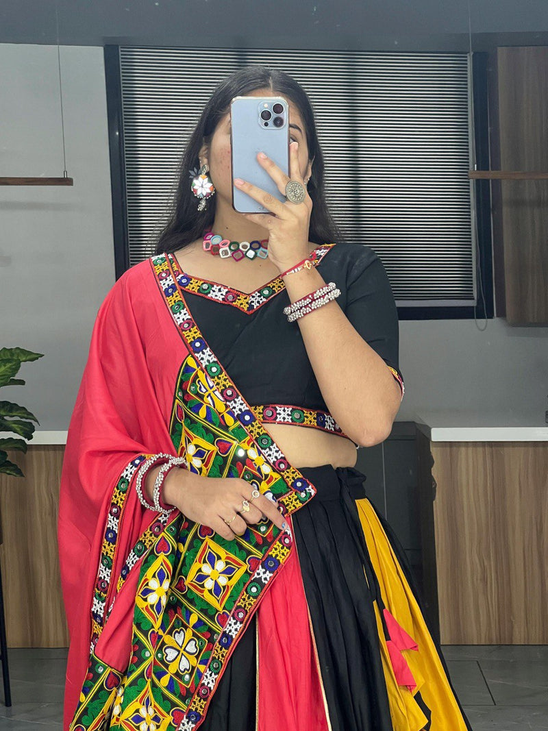 Black Color Rayon Pure Cotton with Gamthi Work Navratri Lehenga Choli