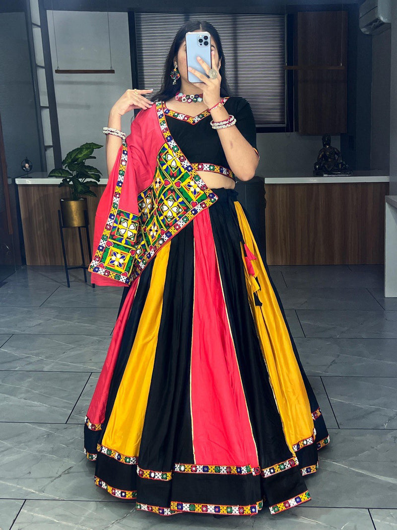 Black Color Rayon Pure Cotton with Gamthi Work Navratri Lehenga Choli