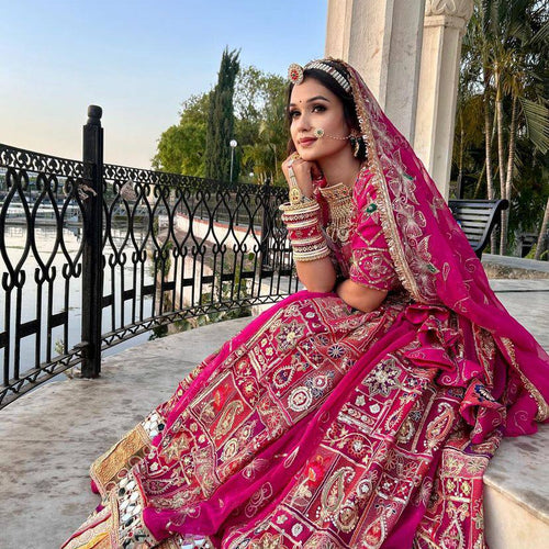 Pink Color Digital Printed with Real Mirror Work Navratri Lehenga Choli
