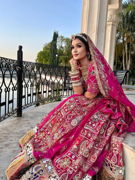 Pink Color Digital Printed with Real Mirror Work Navratri Lehenga Choli