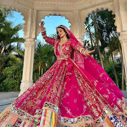 Pink Color Digital Printed with Real Mirror Work Navratri Lehenga Choli