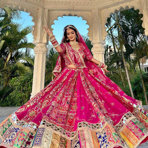 Pink Color Digital Printed with Real Mirror Work Navratri Lehenga Choli