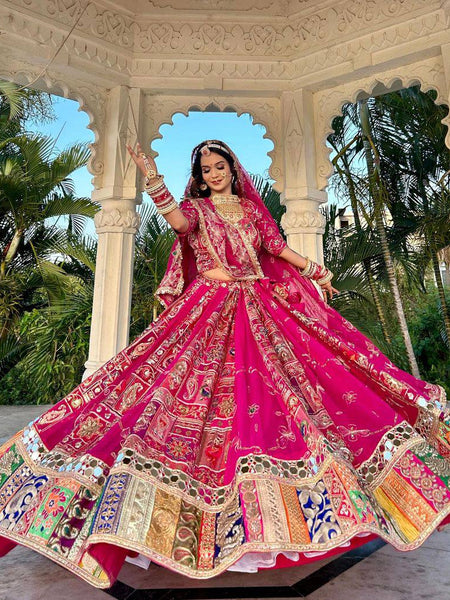 Pink Color Digital Printed with Real Mirror Work Navratri Lehenga Choli
