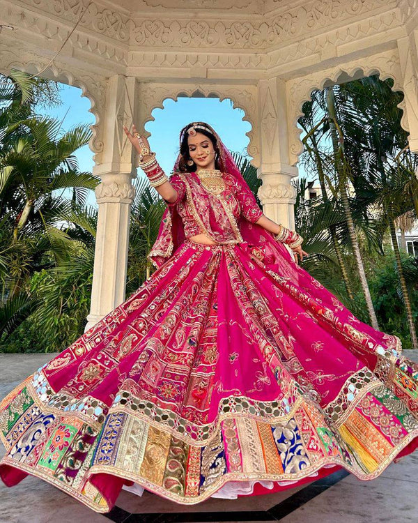 Pink Color Digital Printed with Real Mirror Work Navratri Lehenga Choli