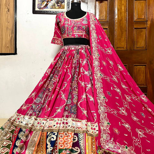 Pink Color Digital Printed with Real Mirror Work Navratri Lehenga Choli