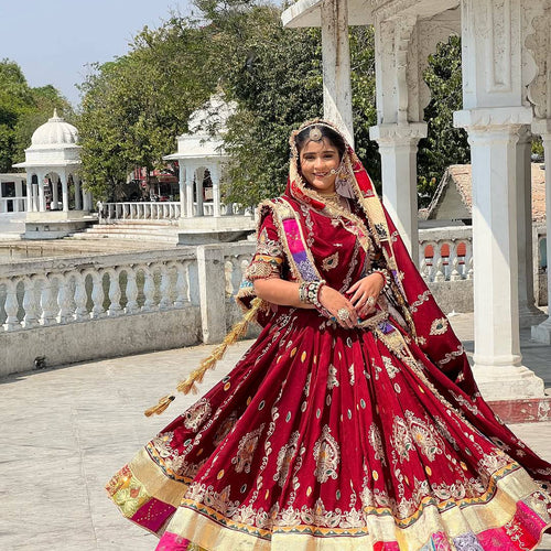 Red Color Digital Printed Muslin Cotton Navratri Lehenga Choli