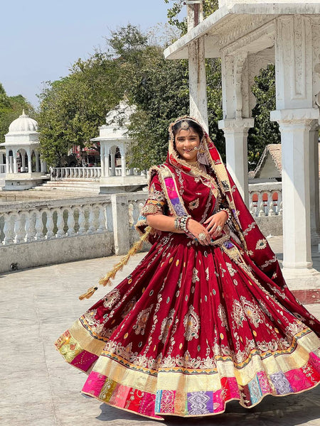 Red Color Digital Printed Muslin Cotton Navratri Lehenga Choli