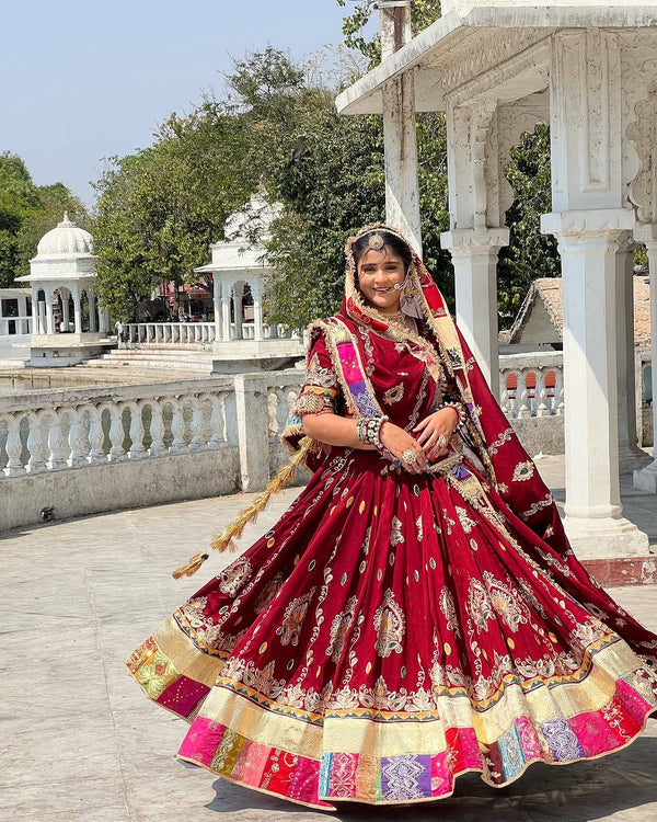 Red Color Digital Printed Muslin Cotton Navratri Lehenga Choli