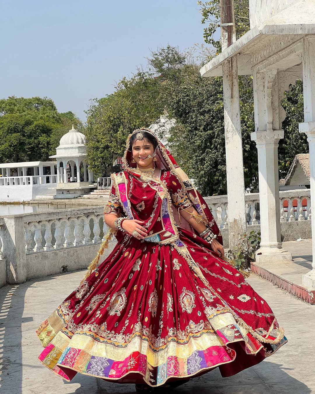 Red Color Digital Printed Muslin Cotton Navratri Lehenga Choli