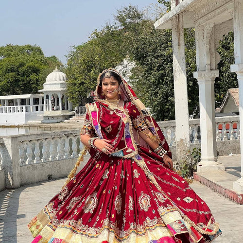 Red Color Digital Printed Muslin Cotton Navratri Lehenga Choli