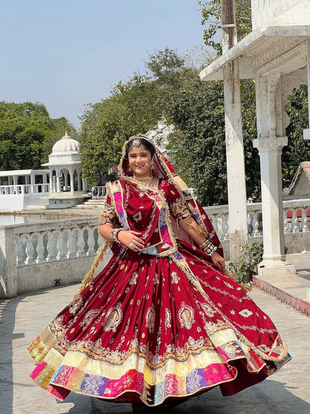 Red Color Digital Printed Muslin Cotton Navratri Lehenga Choli