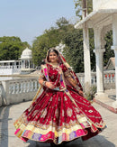 Red Color Digital Printed Muslin Cotton Navratri Lehenga Choli