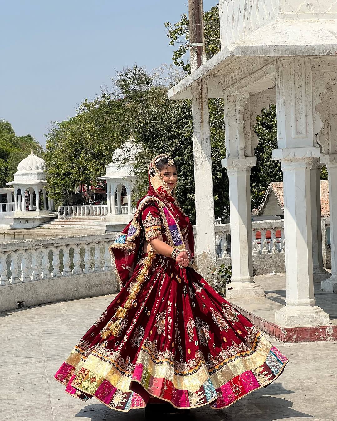 Red Color Digital Printed Muslin Cotton Navratri Lehenga Choli