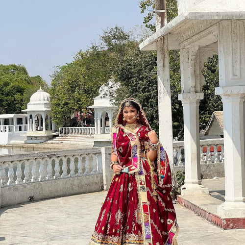 Red Color Digital Printed Muslin Cotton Navratri Lehenga Choli