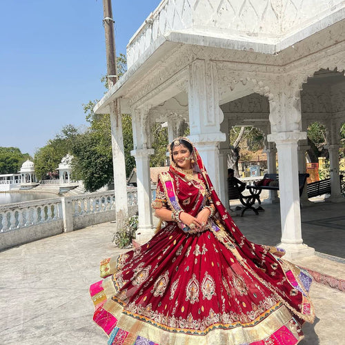 Red Color Digital Printed Muslin Cotton Navratri Lehenga Choli